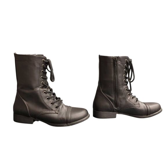 Mossimo Supply Company Black Faux Leather Lace Up Zipper Combat Boots Booties - Picture 3 of 9